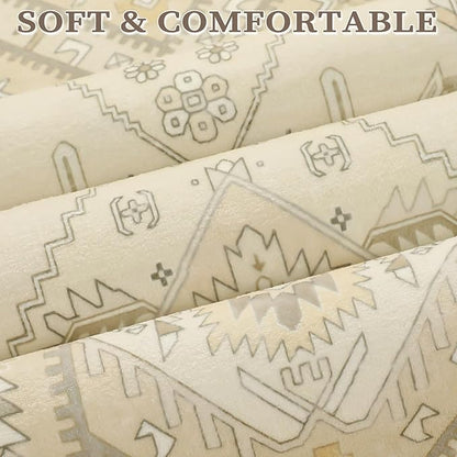 SERISSA Area Rug 3x5 Boho Rugs for Bedroom, Washable Non-Slip Living Room Rug, Ultra Soft Print Distressed Vintage Beige Rug Low-Pile Throw Carpet for Entry Kitchen Bedroom Nursery Dorm Decor