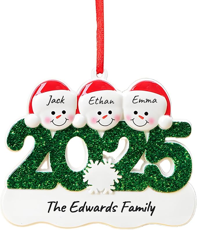 2025 Christmas Ornaments Personalized with Names Family of 2,3,4,5,6, Custom Family Snowman Ornament for Xmas Tree, Personalized Christmas Ornaments Decoration Gifts for Home Decor, 3 Names