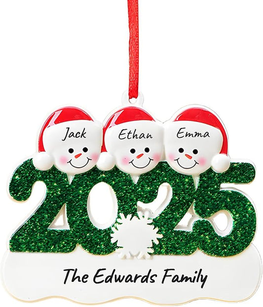 2025 Christmas Ornaments Personalized with Names Family of 2,3,4,5,6, Custom Family Snowman Ornament for Xmas Tree, Personalized Christmas Ornaments Decoration Gifts for Home Decor, 3 Names