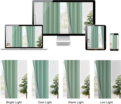 XWZO 100% Blackout Curtains 2 Panels with Tiebacks- Extra Long Heat and Full Light Blocking Window Treatment with Grommets for Bedroom/Nursery, Light Sage, W52 x L108 Inches Long, Set of 2
