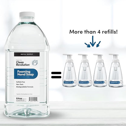 Clean Revolution Foaming Hand Soap Refill Supply Container, Ready to Use Formula, Fragrance Free, 64 Fl Oz (Pack of 1)