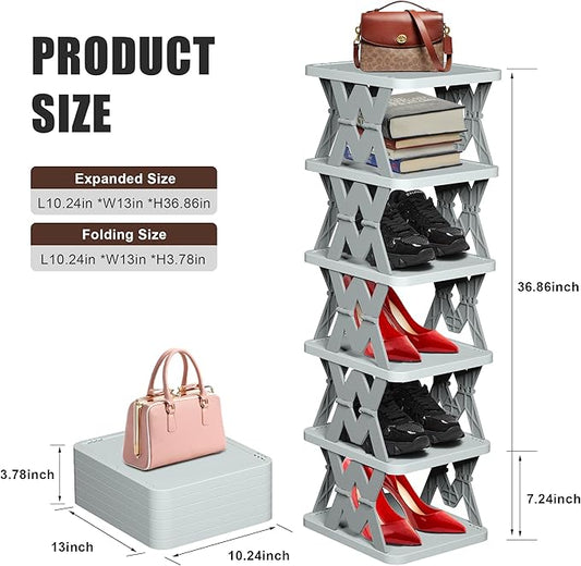 Shoe Rack, 6 Tier Small Shoe Organizer Without Assembly, Foldable Shoe Rack for Entryway, Front Door Entrance, Bedroom, Small Spaces, White