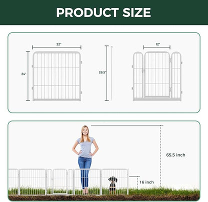 FXW Garden Fence Outdoor for The Yard – 24in(H) x 15.2ft(L) Heavy Duty Metal Animal Barrier for Dog and Rabbit, Decorative Dog Fence, 8 Panels, White