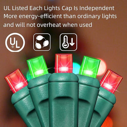 100Count (2pk of 50L) String Lights, LED Christmas Lights, 6" SPACING,Green Wire,Red and Green