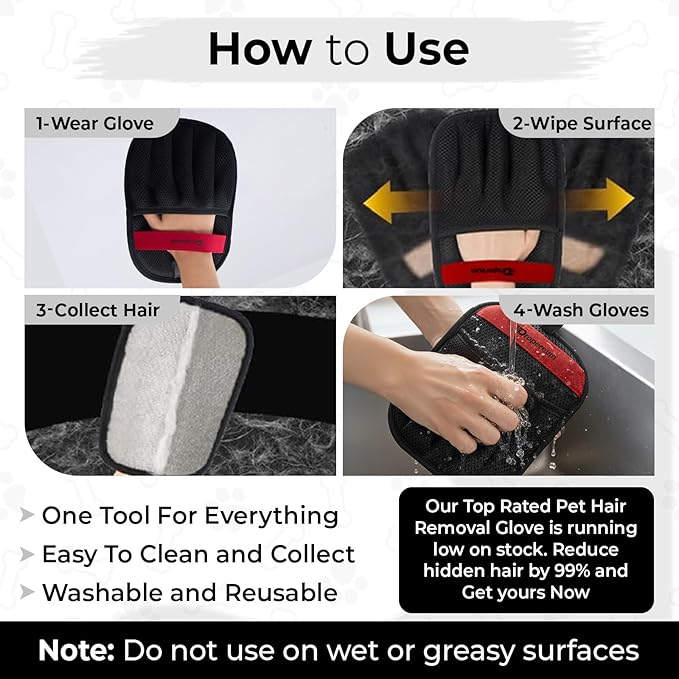 Pet Hair Removal Glove for Cats & Dogs, Upgraded Five-Finger Electrostatic Pet Hair Gloves, Reusable Magic Brush Pet Hair Remover Tool for Laundry, Car Seat, Couch, Carpet (Black 1PC)