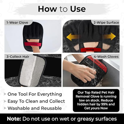 Pet Hair Removal Glove for Cats & Dogs, Upgraded Five-Finger Electrostatic Pet Hair Gloves, Reusable Magic Brush Pet Hair Remover Tool for Laundry, Car Seat, Couch, Carpet (Black 1PC)