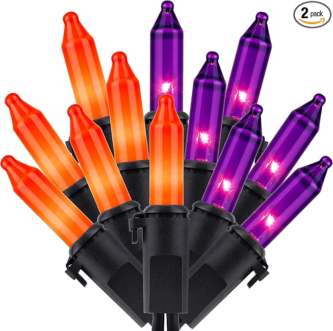 200 Count Orange & Purple Christmas Lights, Pack of 2 Strands 100 Count 33 ft Black Wire UL Listed Halloween String Light (Orange & Purple)