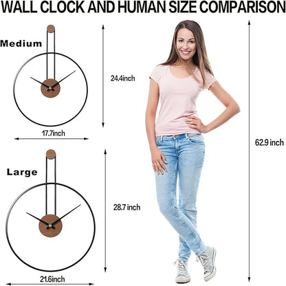 YISITEONE Large Decorative Wall Clock for Living Room,Metal & Walnut Dial Home Decor Silent Non Ticking Lightweight Clocks for Bedroom, Farmhouse, Office Decorations, 28.7''×21.6'',Black
