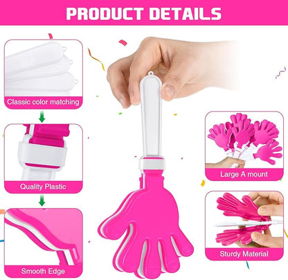 Junkin 100 Pcs Hand Clappers Bulk 7. 5 x 3. 5 Inches Noise Makers Party Favors Clapping Noise Maker Clacker for Birthdays Game Prizes Rewards Football Sporting Events Cheers Supplies (Pink White)