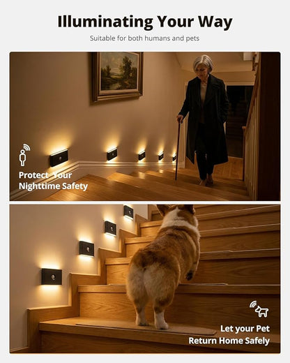 wowatt Rechargeable Motion Sensor Stair Light, Black Night Lights with Magnetic Mount, Dimmable Stair Lights Indoor for Stairway, Hallway, Kitchen, Bathroom(3 Packs)