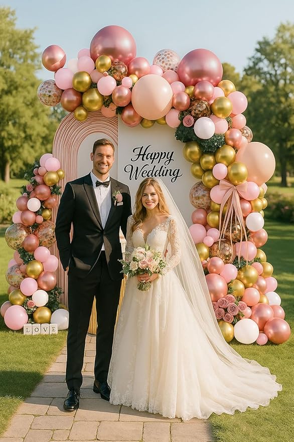 Rose Gold Balloon Garland Kit, 142Pcs Nude Pastel Pink Gold and Rose Gold Confetti Balloon Arch Kit with Electric Pump for Wedding Bridal Shower Princess Party Girl Birthday Baby Shower Decorations