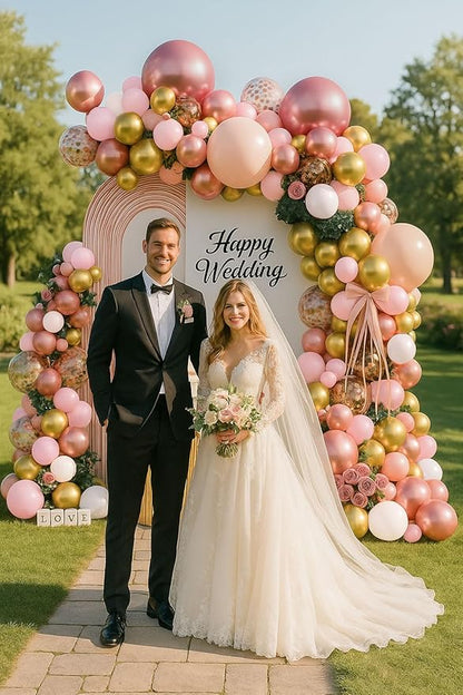 Rose Gold Balloon Garland Kit, 142Pcs Nude Pastel Pink Gold and Rose Gold Confetti Balloon Arch Kit with Electric Pump for Wedding Bridal Shower Princess Party Girl Birthday Baby Shower Decorations