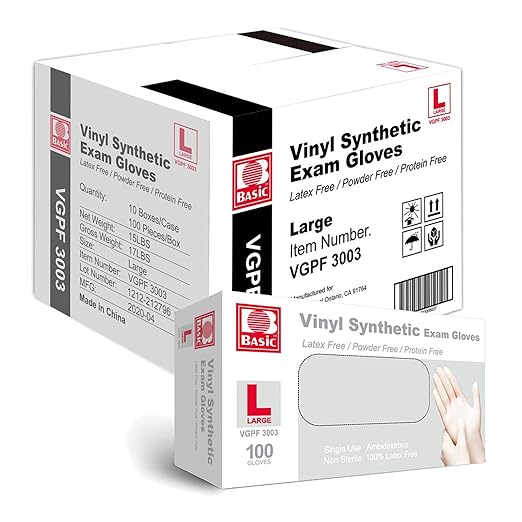 Jointown Medical Clear Vinyl Exam Gloves - Latex-Free & Powder-Free - VGPF3003 (Case of 1000,Clear), Large