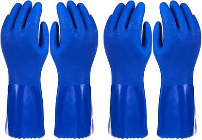 2 Pairs Rubber Household Cleaning Gloves for Kitchen Dishwashing, Cotton Lined (Blue)