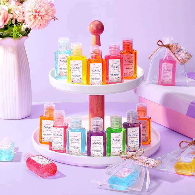 Frienda 24 Sets Butterfly Baby Shower Hand Sanitizer Gift Set Travel Size Hand Sanitizer Gift Bulk Mini a Little Butterfly Is on the Way for Baby Shower Gender Reveal Appreciation Guest Gifts