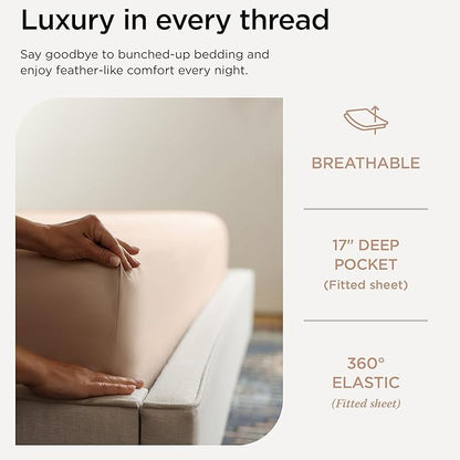 Threadmill Supima Cotton Sheets Queen | 656 Thread Count Queen Sheets for Queen Mattress | 4 Piece Luxury Bed Sheets | Sateen Weave Hotel Quality Sheets with Elasticized Deep Pocket | Beige Sheets