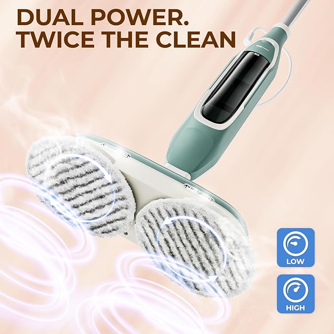 Apical Life Steam & Scrub Steam Mop, All-in-One Scrubbing and Sanitizing Hard Floor Cleaner, LED Headlights, 4 Dirt Grip Soft Scrub Pads Included, L Water Tank, Swivel Steering, Light green