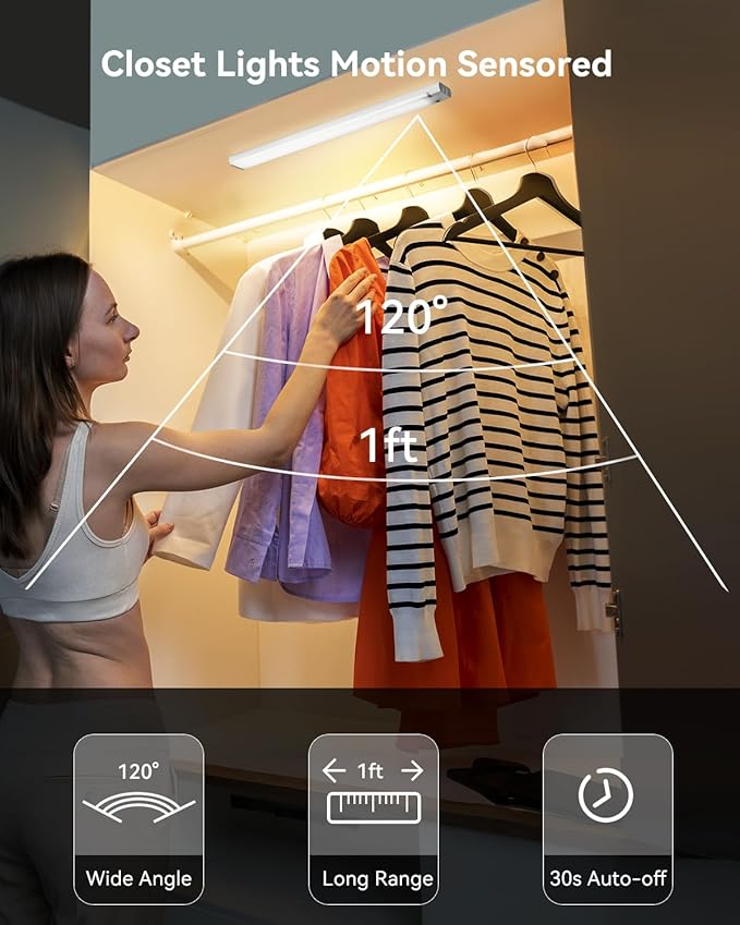 6 Packs Under Cabinet Lighting with Charging Station 8 Inches, Rechargeable Motion Sensor Light Indoor, 3 Color Dimmable Closet Light, USB Led Stick on Under Counter Lights for Kitchen Pantry