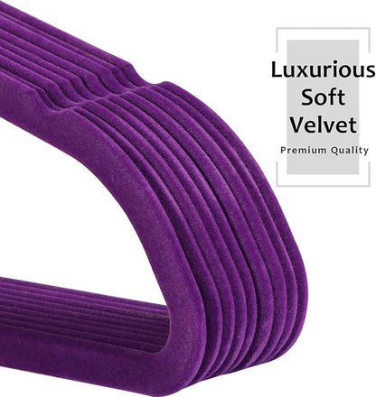 VECELO Premium Velvet Clothes Hangers Suit Heavy Duty (60 Pack)-Non Slip & Space-Saving with 8 Finger Clips & Tie Rack Excellent for Men and Women,Dark Purple