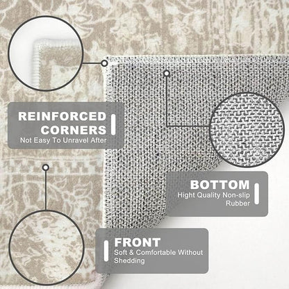KILOCOCO Moroccan Small Area Rug 2x3 Entryway Rugs Printed Vintage Floral Washable Rug Non-Slip Kitchen Indoor Door Mat, Accent Throw Small Rugs for Laundry Room Bedroom Entrance, Beige