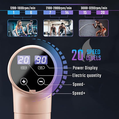 cotsoco Massage Gun Deep Tissue, Muscle Massage Gun Back Massager for Pain Relief, 20 Speeds Handheld Electric Massager Tool with Silent Brushless Motor, Suitable for Gym Office Home Travel