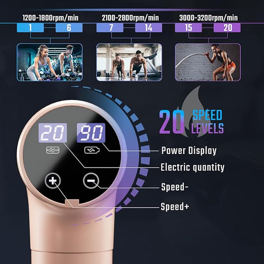 cotsoco Massage Gun Deep Tissue, Muscle Massage Gun Back Massager for Pain Relief, 20 Speeds Handheld Electric Massager Tool with Silent Brushless Motor, Suitable for Gym Office Home Travel