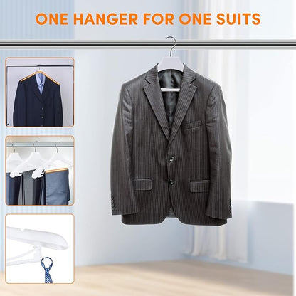 Suit Hangers for Men 50 Pack, White Coat Hangers Extra Wide Non Slip Width 17.7", Thick Plastic with Pants Bar & Metal Hook