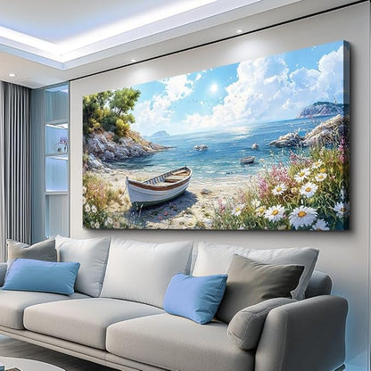 ZUITINGHUA Canvas Wall Art For Living Room Wall Decor For Bedroom Office Wall Decoration Seaside Boat Landscape Painting Farmhouse Pictures Artwork Room Aesthetic Home Decor 20x40 In