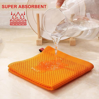 Kitinjoy 100% Cotton Kitchen Dish Cloths, 12 Pack Waffle Weave Ultra Soft Absorbent Dish Towels for Drying Dishes Quick Drying Kitchen Towels Dish Rags, 12 X 12Inch, Orange