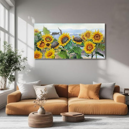 Ardemy Sunflower Canvas Wall Art Yellow Large Floral Pictures Wall Decor Flowers Rustic Paintings Artwork for Living Room Bedroom Bathroom Dinnng Room Office Home, 40"x20"