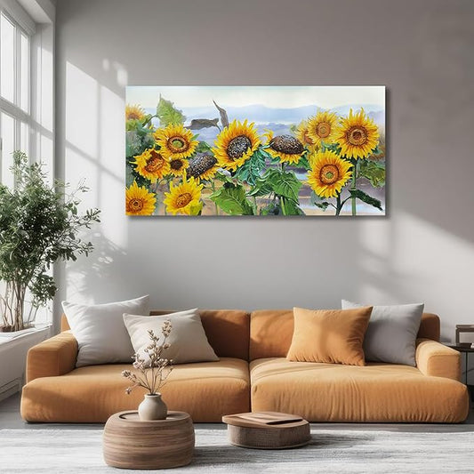 Ardemy Sunflower Canvas Wall Art Yellow Large Floral Pictures Wall Decor Flowers Rustic Paintings Artwork for Living Room Bedroom Bathroom Dinnng Room Office Home, 40"x20"