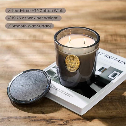 M&SENSE Large Two-Wick Soy Candle | Oud Wood & Black | 19.8 oz, 120H Burn Time | Luxury Scented Candle for Relaxation, Gifting, Home Décor | Ideal for Bedroom, Office, Party Ambiance