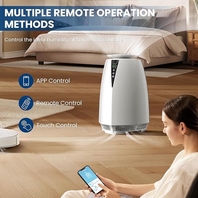 Humidifiers for Bedroom Large Room, 5L No Mist Humidifier for Baby Plants Quiet Top-Fill Air Purifiers Air Cleaner, Tap Water Use, Last 12-Hour, Remote & LED Touch Control & APP Control