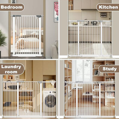 41-Inch Extra Tall Metal Baby Gate for Doorway, 32.6-40.5 Inch Pet Safe Gate with Expansion Kit, No Drilling Cat Fence Indoor, No Climb Child Door, White