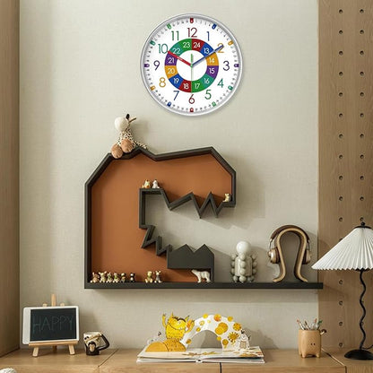 XFM Large Learning Clock for Kids Silent Non Ticking Battery Operated Colorful Teaching Time Clock 16 Inch Decorative Analog Clock for Kids Room Classroom School Playroom