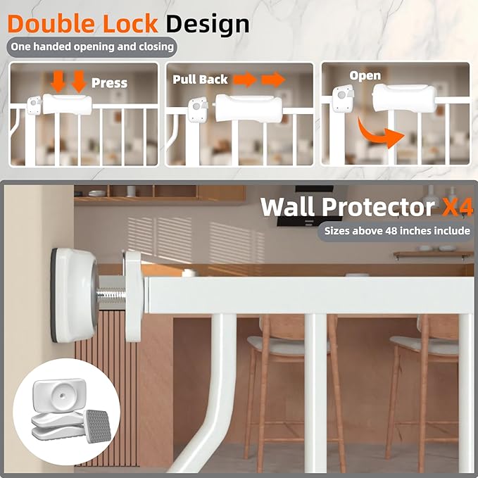 TSAYAWA Extra Wide Walk Through Baby Gate with Door,67-71.5 Inch Wide Presure Mounted No Drill Metal Auto Close Child Gate for Stair Doorway - Indoor Outdoor Safty Gate for Toddler Dog Doggie, White