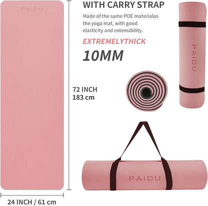 Yoga Mat Non Slip Anti-tear,extra thick-2/5 inch（10MM）High Resiliency Professional POE Yoga Mats for Women Men Kids,72"x24"inch,Workout, Yoga, Pilates and Floor Exercise, with Carrier Strap