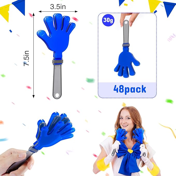 Junkin 48 Pcs Hand Clappers Bulk 7. 5 x 3. 5 Inches Noise Makers Party Favors Clapping Noise Maker Clacker for Birthdays Game Prizes Rewards Football Sporting Events Cheers Supplies (Silver Blue)