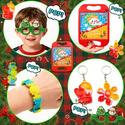 BicMan 801PCS Christmas Party Favors for Kids – Treasure Box Prizes, Pop Fidget Keychains, Goodie Bag Stuffers, Classroom Rewards, Xmas Stickers & Holiday Party Gifts Bulk Pack
