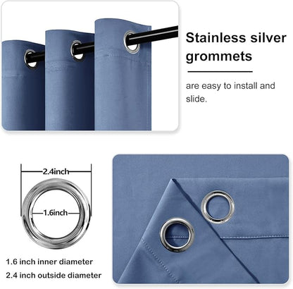 DWCN Dusty Blue Curtains for Bedroom, Blackout Curtain 45 Inches Long, Thermal Gromeet Drapes for Small Window - W38 x L45, 2 Panels