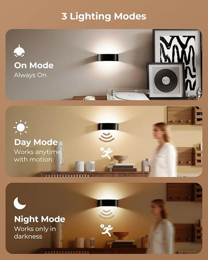 Motion Sensor Wall Light, 5000mAh Rechargeable Battery Operated Motion Sensor Light Indoor with Remote, RGB and 3 Colors Dimmable, Wireless Wall Sconces for Hallway, Living Room, Stair, bedroom