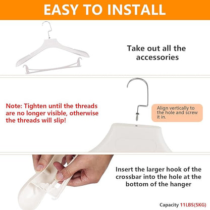 DEDU Suit Hangers for Men 15 Pack Width 17.7", Ivory White Coat Hangers no Shoulder Bump Non Slip for Thick Sweaters, Plastic Extra Wide Shoulder with Pants Bar & Metal Hook