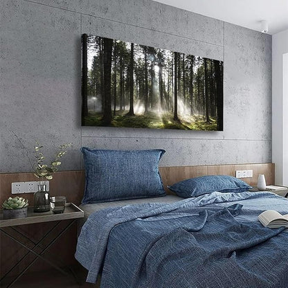 Sunlight Forest Pictures Canvas Wall Art for Living room Office Bedroom Wall Decor,Forest Wall Art Print Paintings Modern Darkly Green Nature Landscape Artwork Waterproof Ready to Hang-28x57 inch