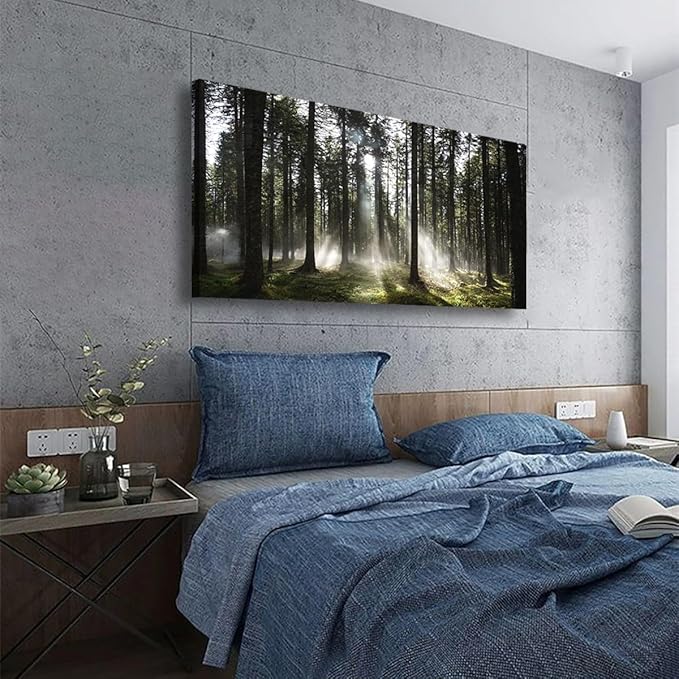 Sunlight Forest Pictures Canvas Wall Art for Living room Office Bedroom Wall Decor,Forest Wall Art Print Paintings Modern Darkly Green Nature Landscape Artwork Waterproof Ready to Hang-20x40inch
