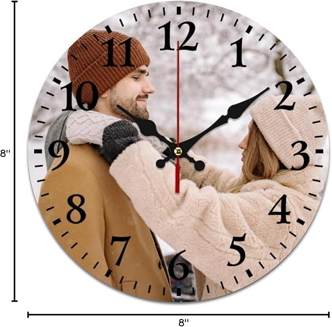 Personalized Wall Clock, Custom Wall Clock with Photo Text Image, for Home, Office, School Decor, Birthday, Christmas, Customized Gift, 8 inch/20cm