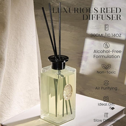 M&SENSE 10.14 oz Large Reed Diffuser Set | Creamy Vanilla Scent Oil Diffuser with Sticks | Hotel Collection Non-Toxic Essential Oil |for Bedroom Bathroom Living Room