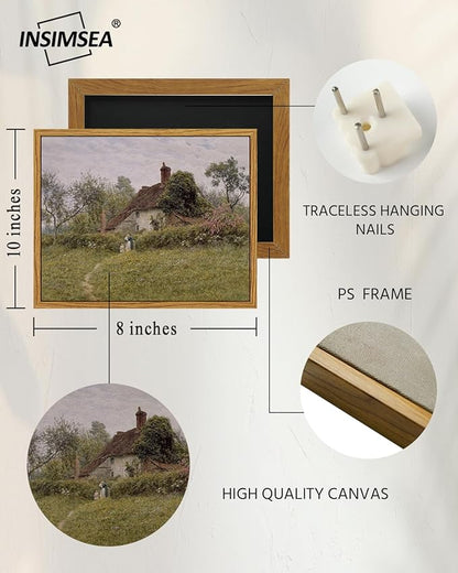 InSimSea Framed Canvas Wall Art Vintage Decor, Classical Landscape Watercolour Painting Canvas Prints Rustic Room Wall Decor Living Room Badroom Farmhouse Bathroom Decorations, 8"x10"