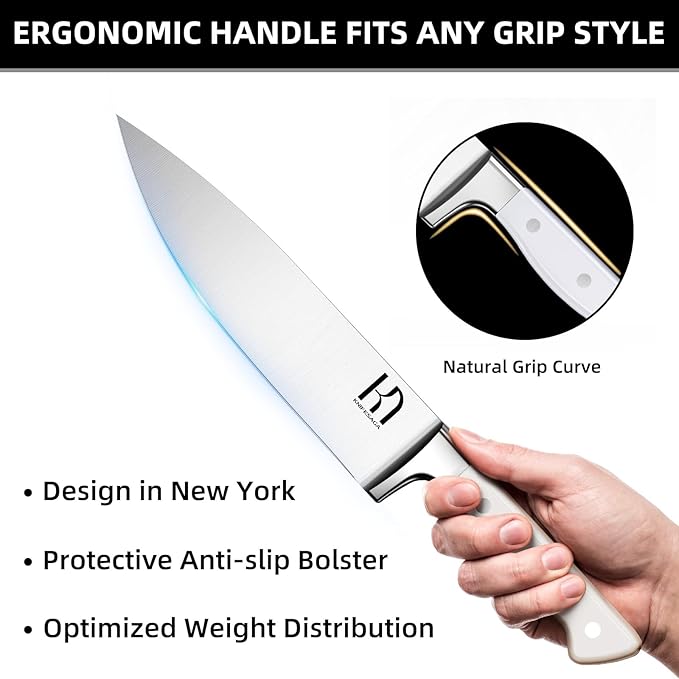 Knife Set, 15 Pcs Kitchen Knife Block Set, Enduring Razor-Sharp Japanese High Carbon Stainless Steel Chef Knife Set with Block and Sharpener, Premium Knives Set for Kitchen, White Natural Wood