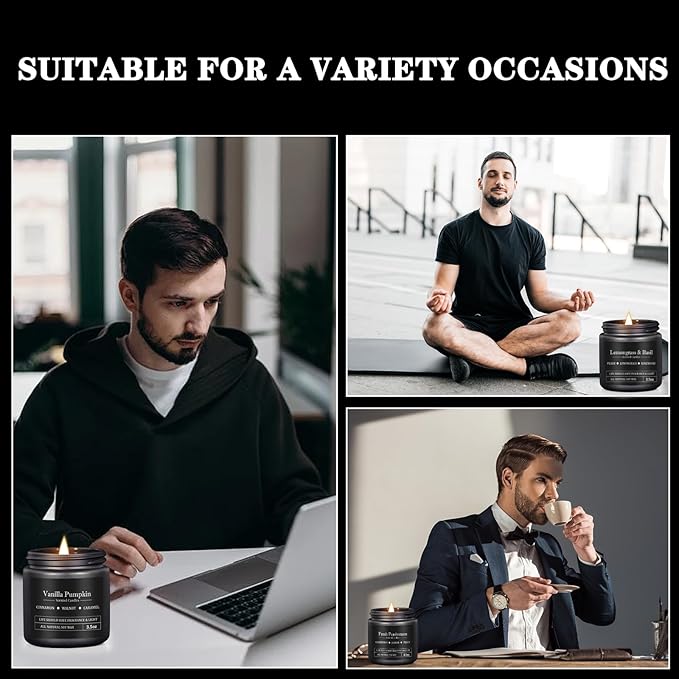 12 Pack Scented Candles for Men, Masculine Candle Gift Set with Smoky, Woody & Spiced Scents, Soy Wax Aromatherapy Candles for Home, Gifts for Him, Boyfriend