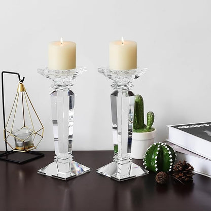 Crystal Candlestick Holders 2 Pack- Clear Crystal Taper/Pillar Candles Holder– Table Centerpieces for Party and Wedding Decoration(10.6in Tall)
